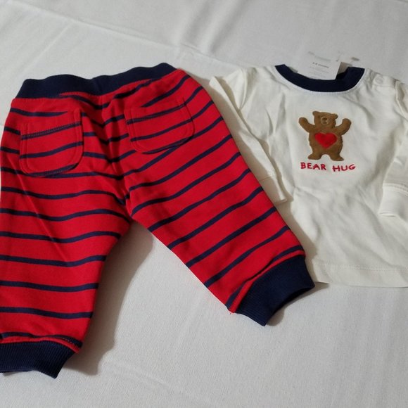 Gymboree 2017 3-6 Month Bear Hug Shirt Striped Pants Outfit NWT Valentines Day - Picture 3 of 3